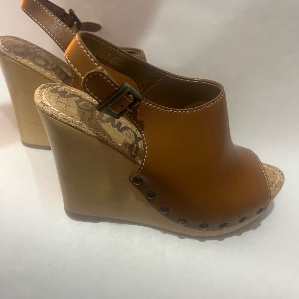 Sam Edelman Tan Leather Wedge Sandals